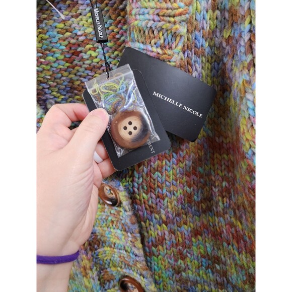 New Michelle Nicole Womens M Colorful Knit Button Up V-Neck Cardigan Sweater - Picture 9 of 9